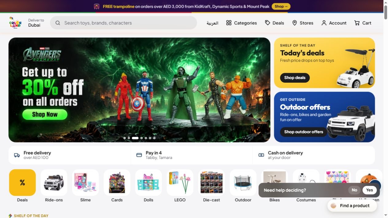 Colorland Toys live website homepage